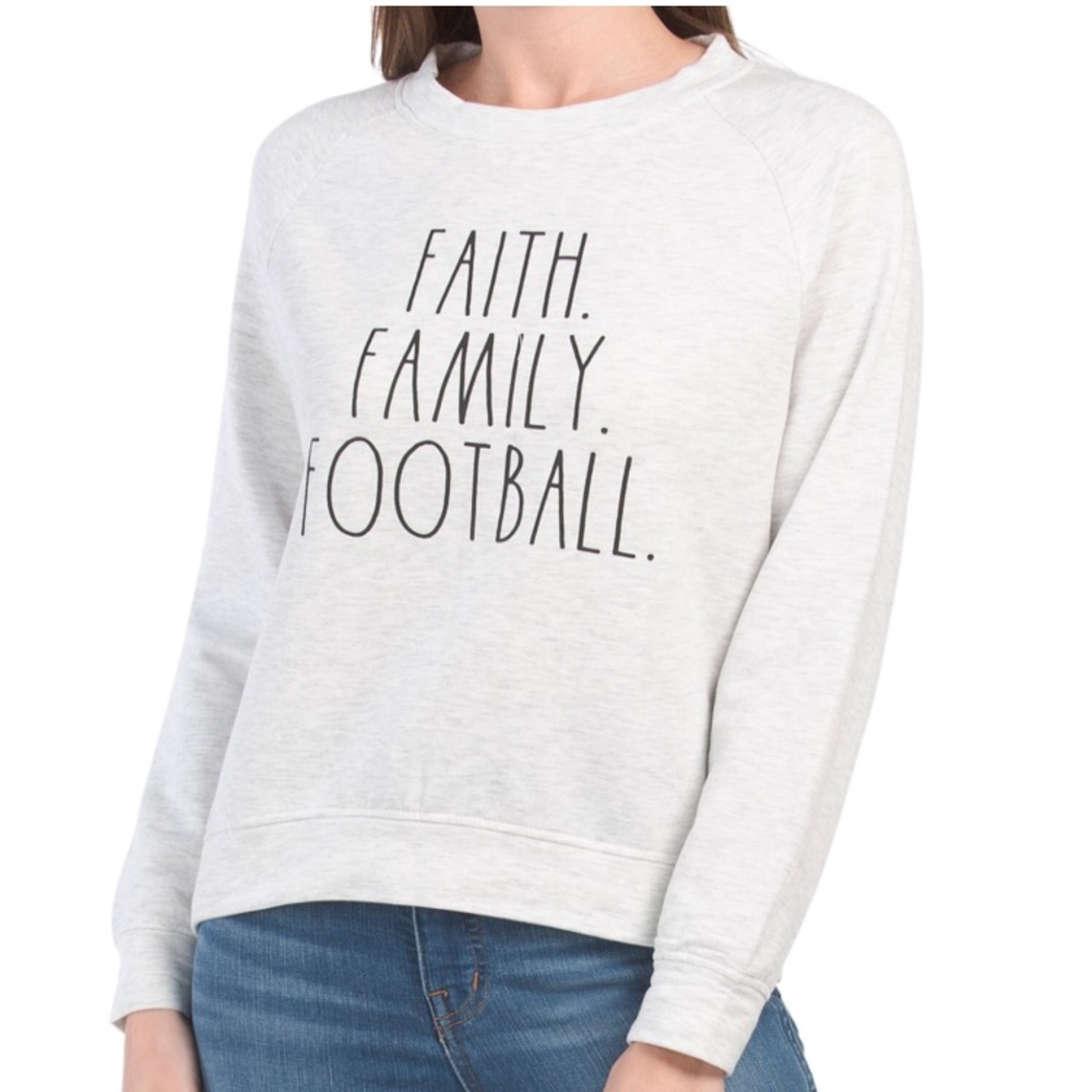 Rae Dunn Faith Family Football Sweatshirt XL NWT
